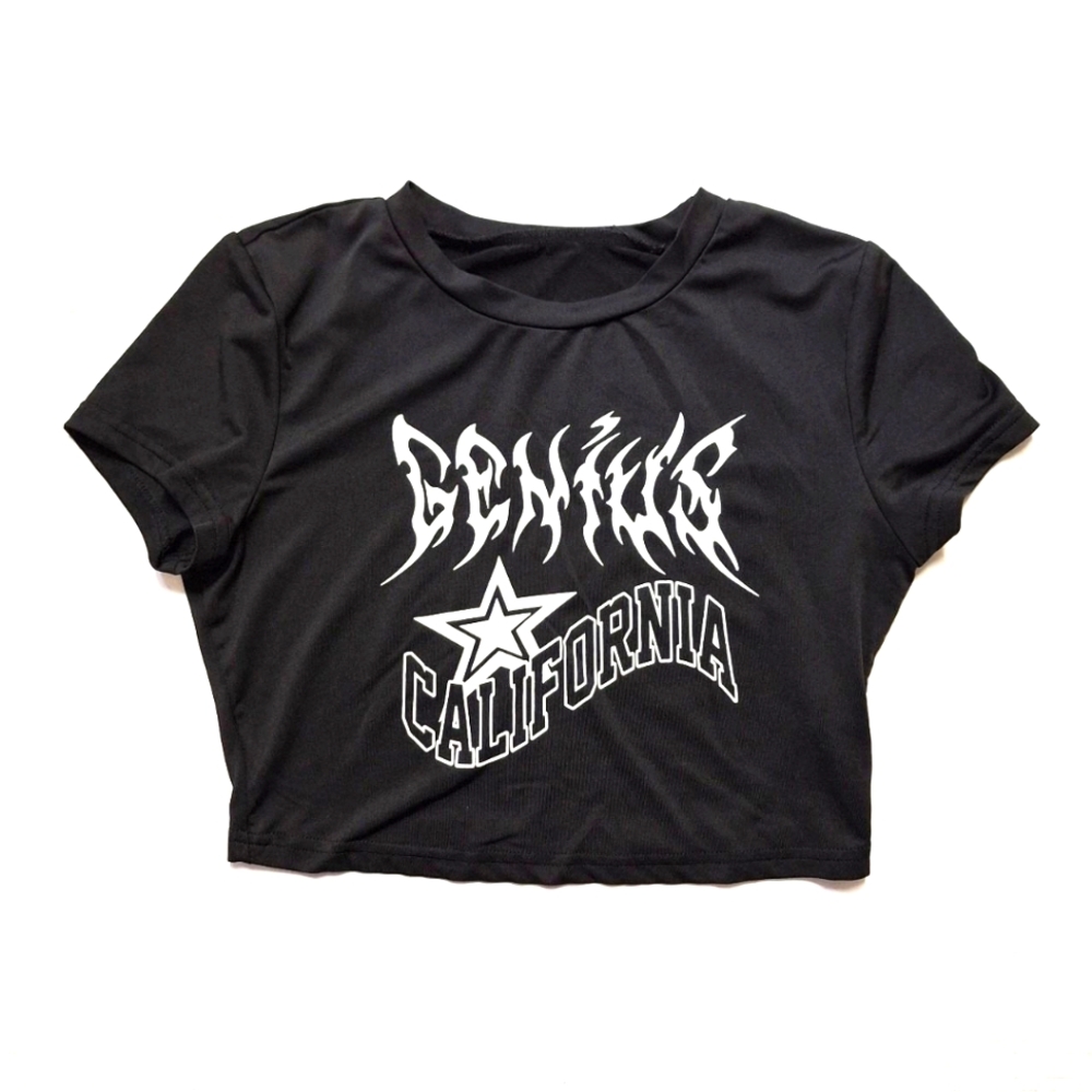 Vintage Y2K Genius California Cropped Shirt Short Sleeve Black Women's Size XS